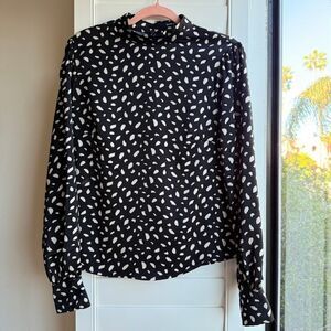 Strut & Bolt High Neckline Blouse in Black & White Spots size M